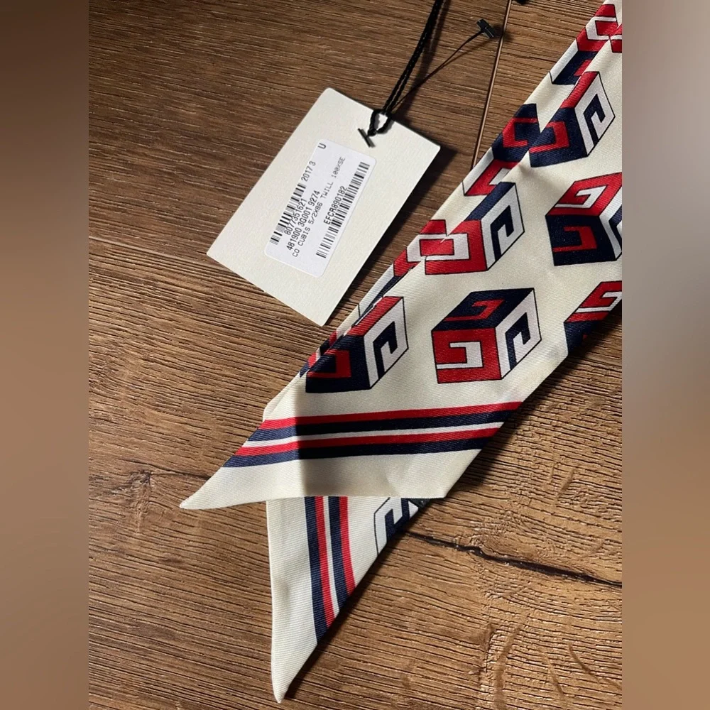 GUCCI-AUTHENTIC (NWT) Blue/Cream/Red Silk Twilly Scarf - Picture 3 of 10